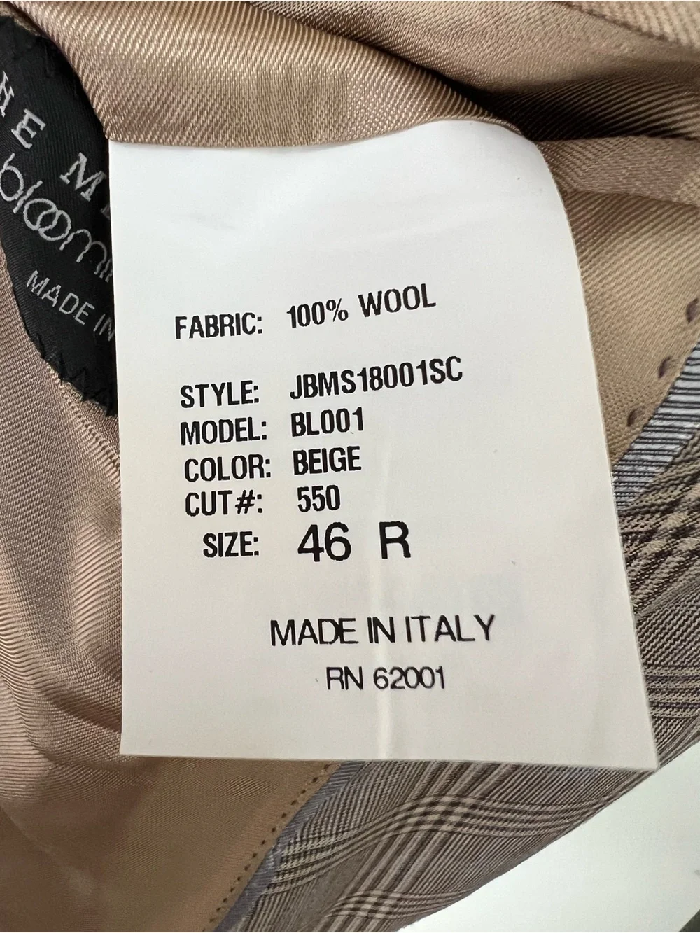 Bloomingdale's Italian Reda Super 130, Sport Coat , Beige with Blue Windowp